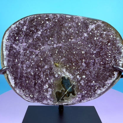 Amethyst Large Semi-Polished Cluster Freeform with Agate on Metal Stand (Video)