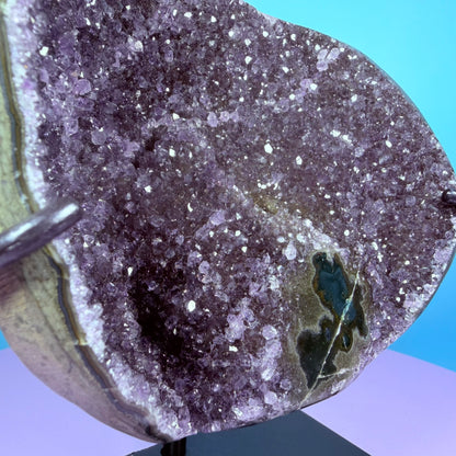 Amethyst Large Semi-Polished Cluster Freeform with Agate on Metal Stand (Video)