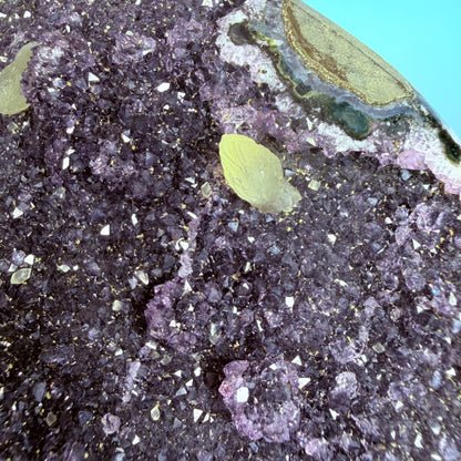 Amethyst Large Semi-Polished Cluster Freeform with Calcite on Metal Stand (Video)