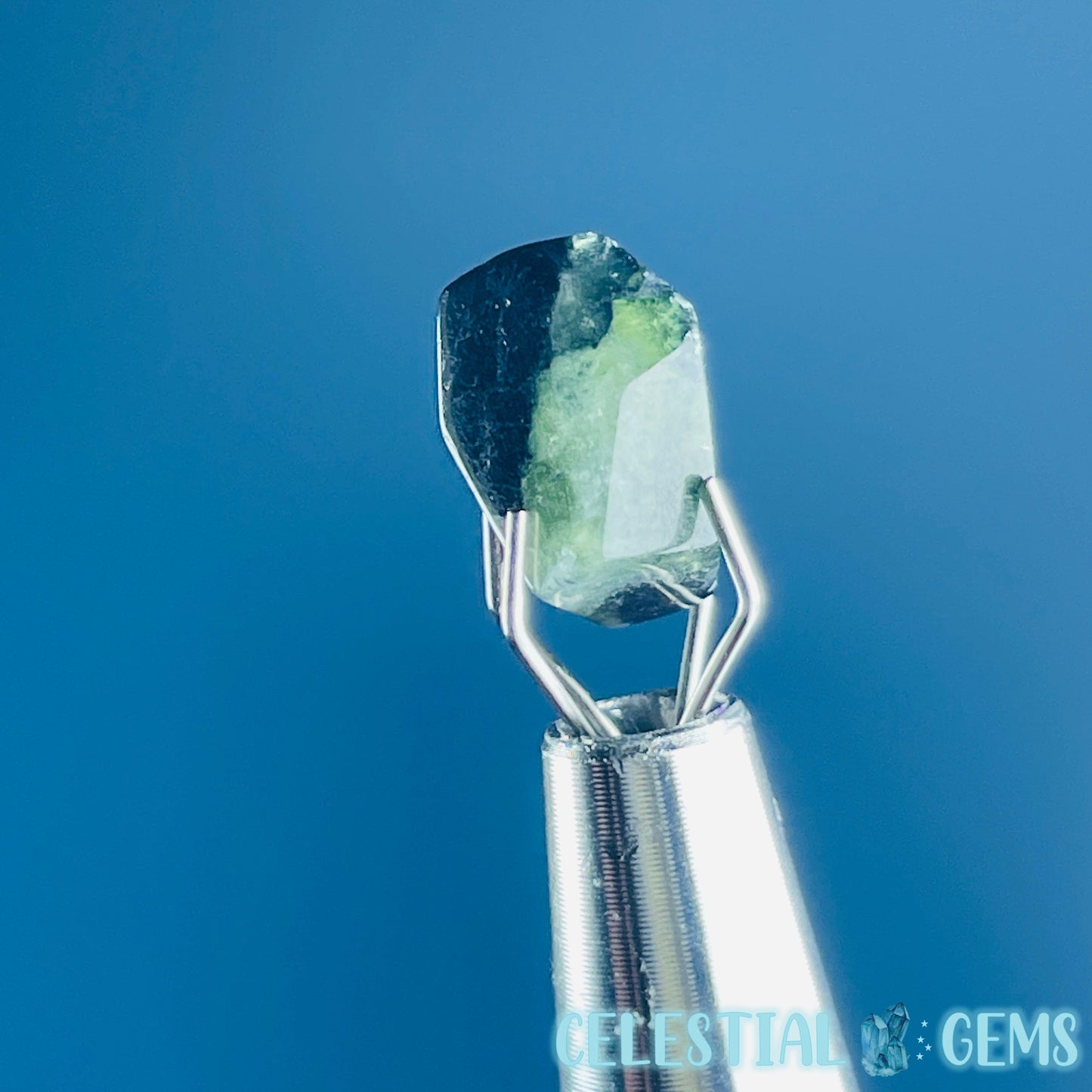 Green Verdilite Tourmaline Faceted Mini Gemstone in Specimen Pottle