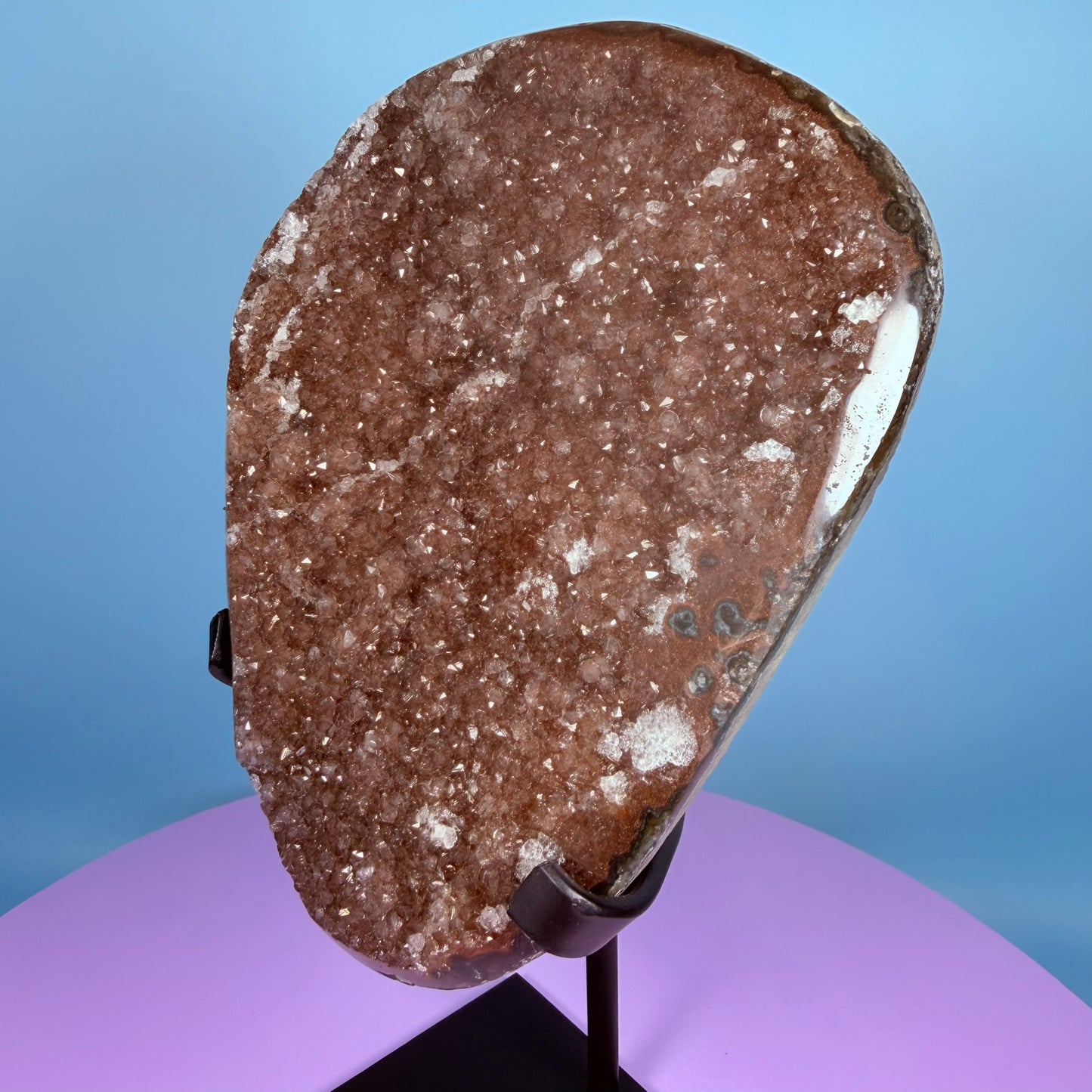 Berry Amethyst Large Semi-Polished Cluster Freeform on Metal Stand (Video)