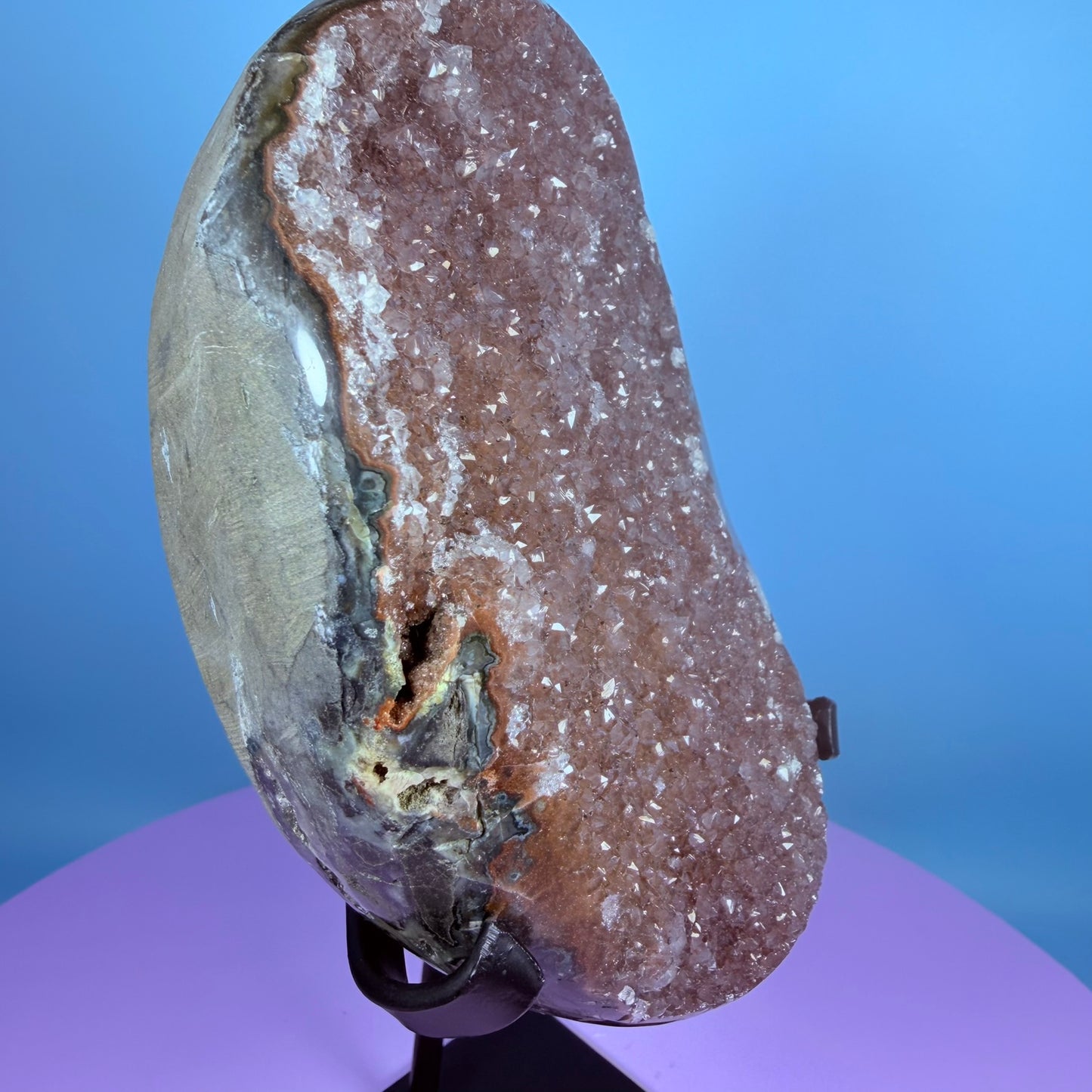 Berry Amethyst Large Semi-Polished Cluster Freeform on Metal Stand (Video)