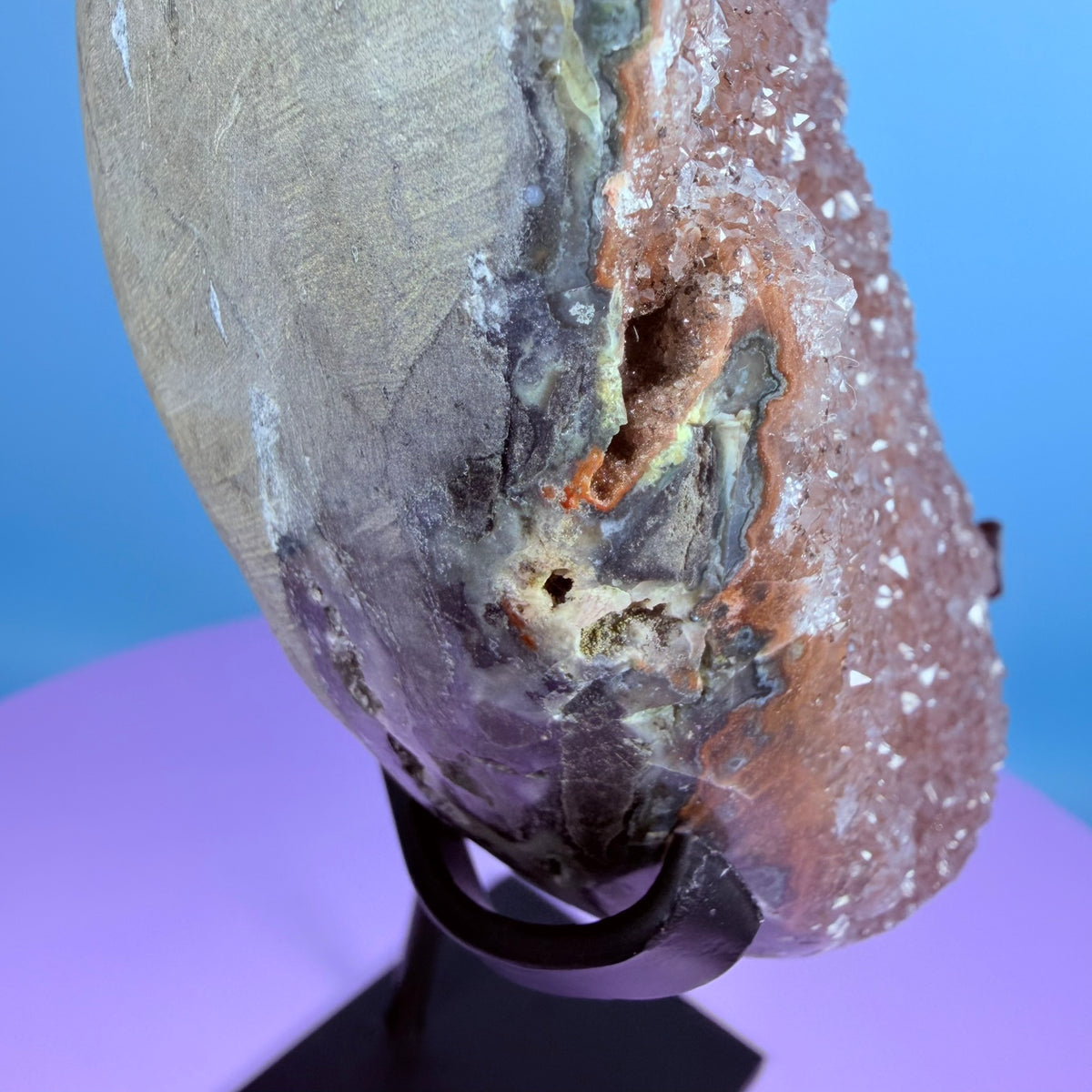 Berry Amethyst Large Semi-Polished Cluster Freeform on Metal Stand (Video)