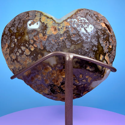 Sugar Quartz Cluster Heart Large Carving on Metal Stand (Video)
