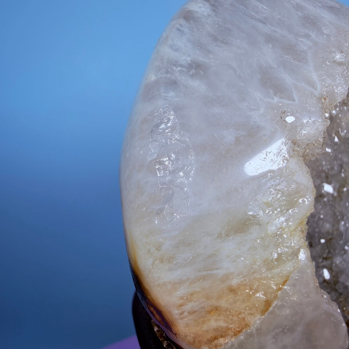 Sugar Quartz Cluster Heart Large Carving on Metal Stand (Video)