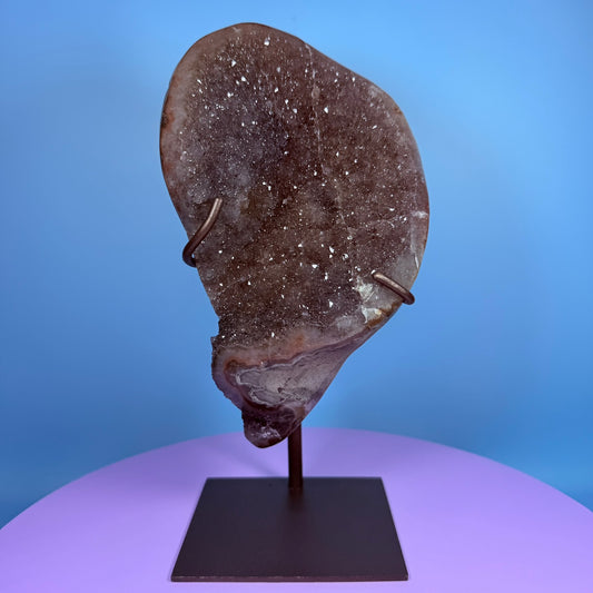 Rainbow Amethyst Large Semi-Polished Cluster Freeform on Metal Stand (Video)