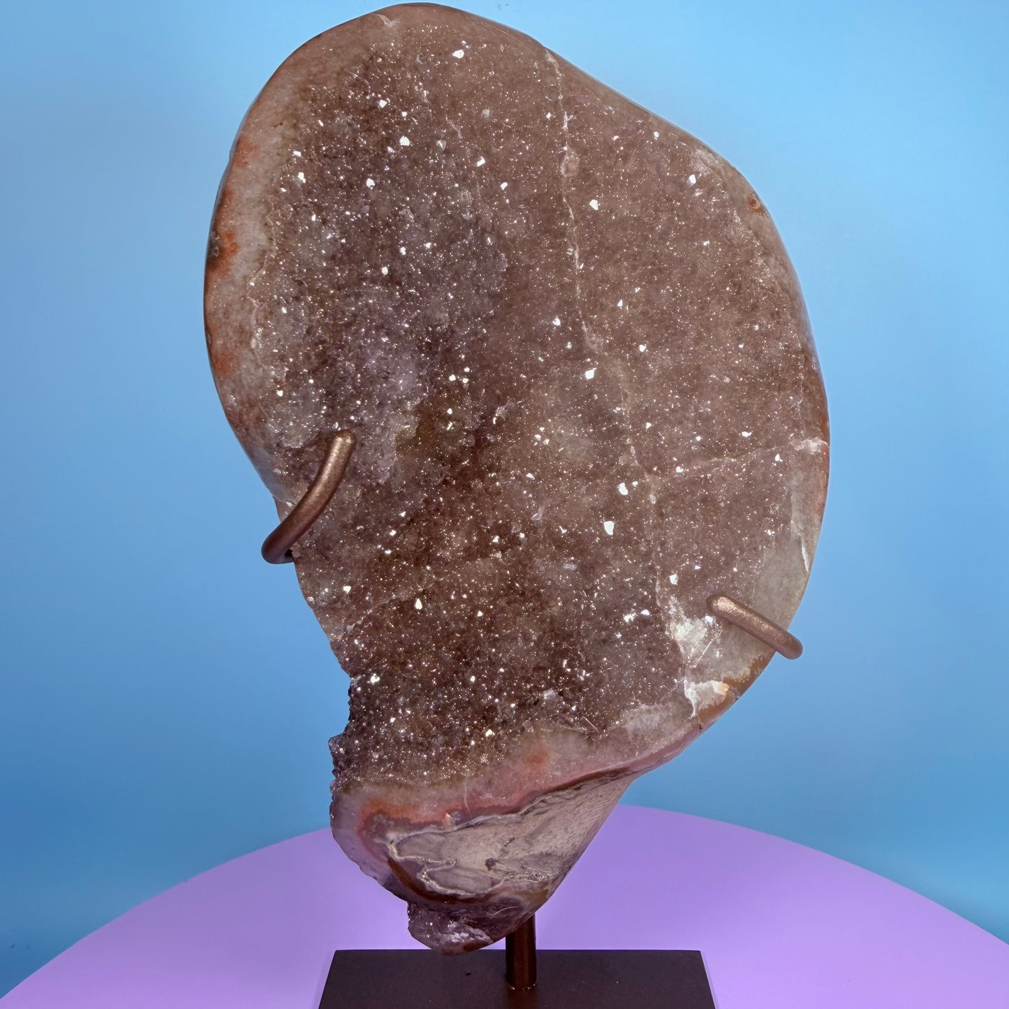 Rainbow Amethyst Large Semi-Polished Cluster Freeform on Metal Stand (Video)