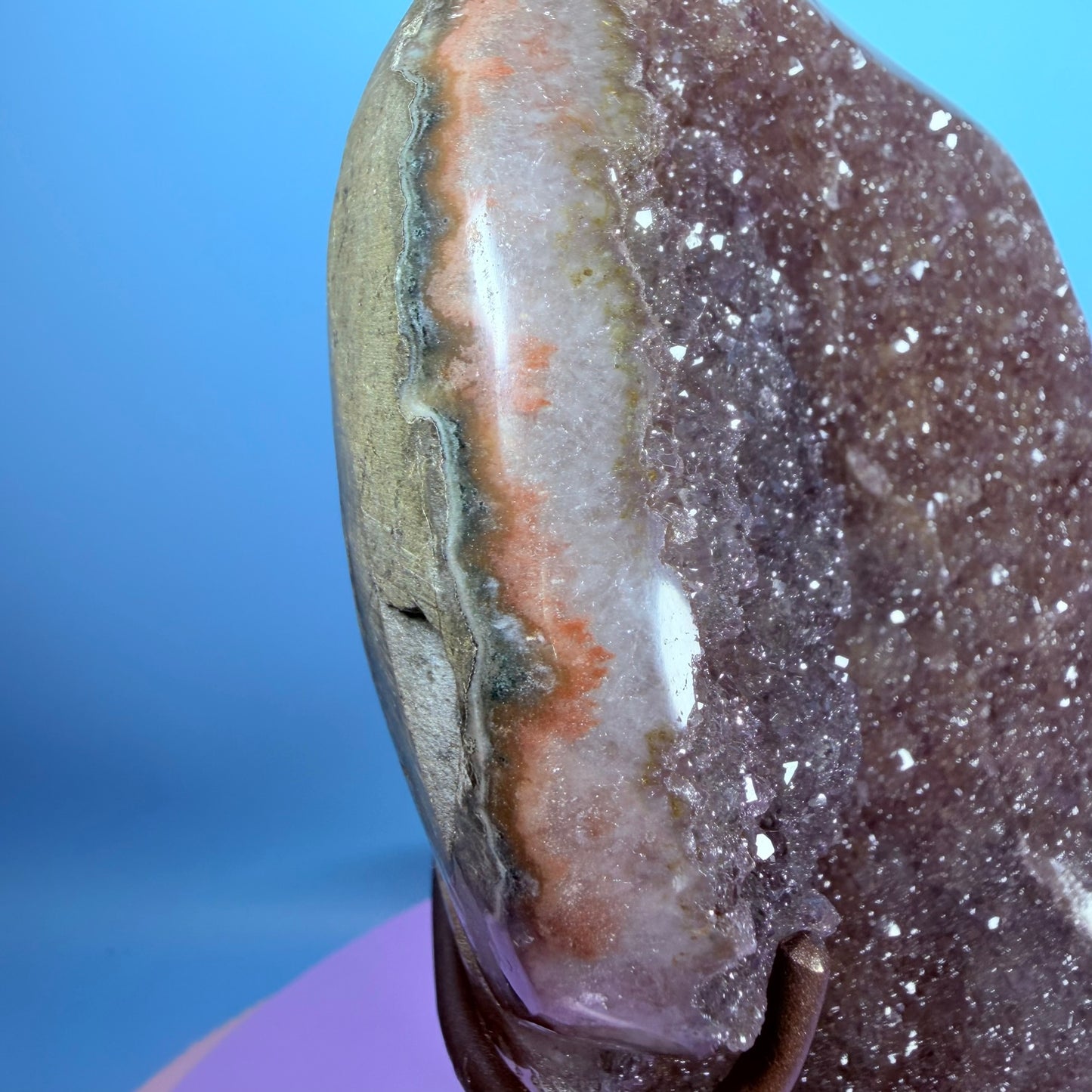 Rainbow Amethyst Large Semi-Polished Cluster Freeform on Metal Stand (Video)