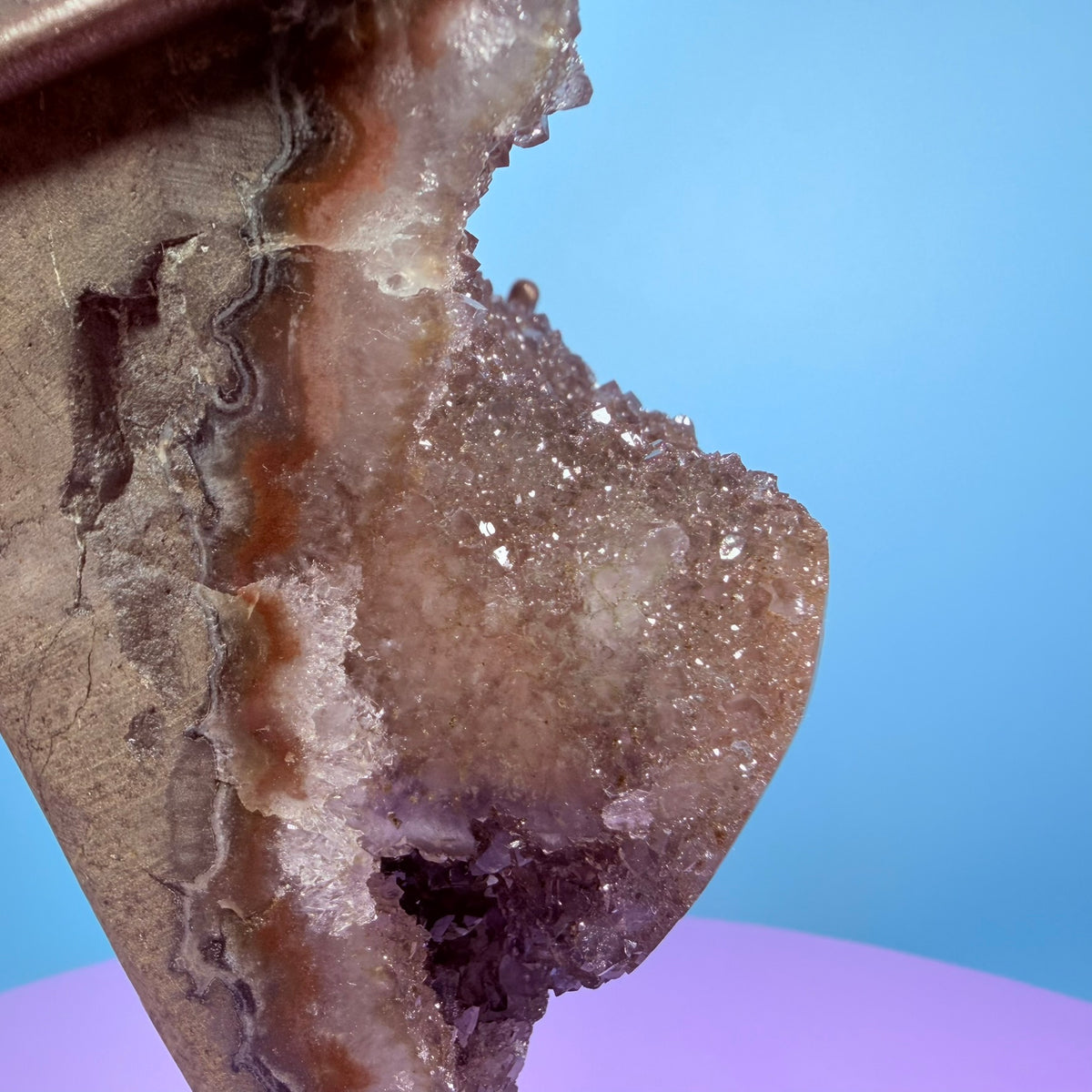 Rainbow Amethyst Large Semi-Polished Cluster Freeform on Metal Stand (Video)