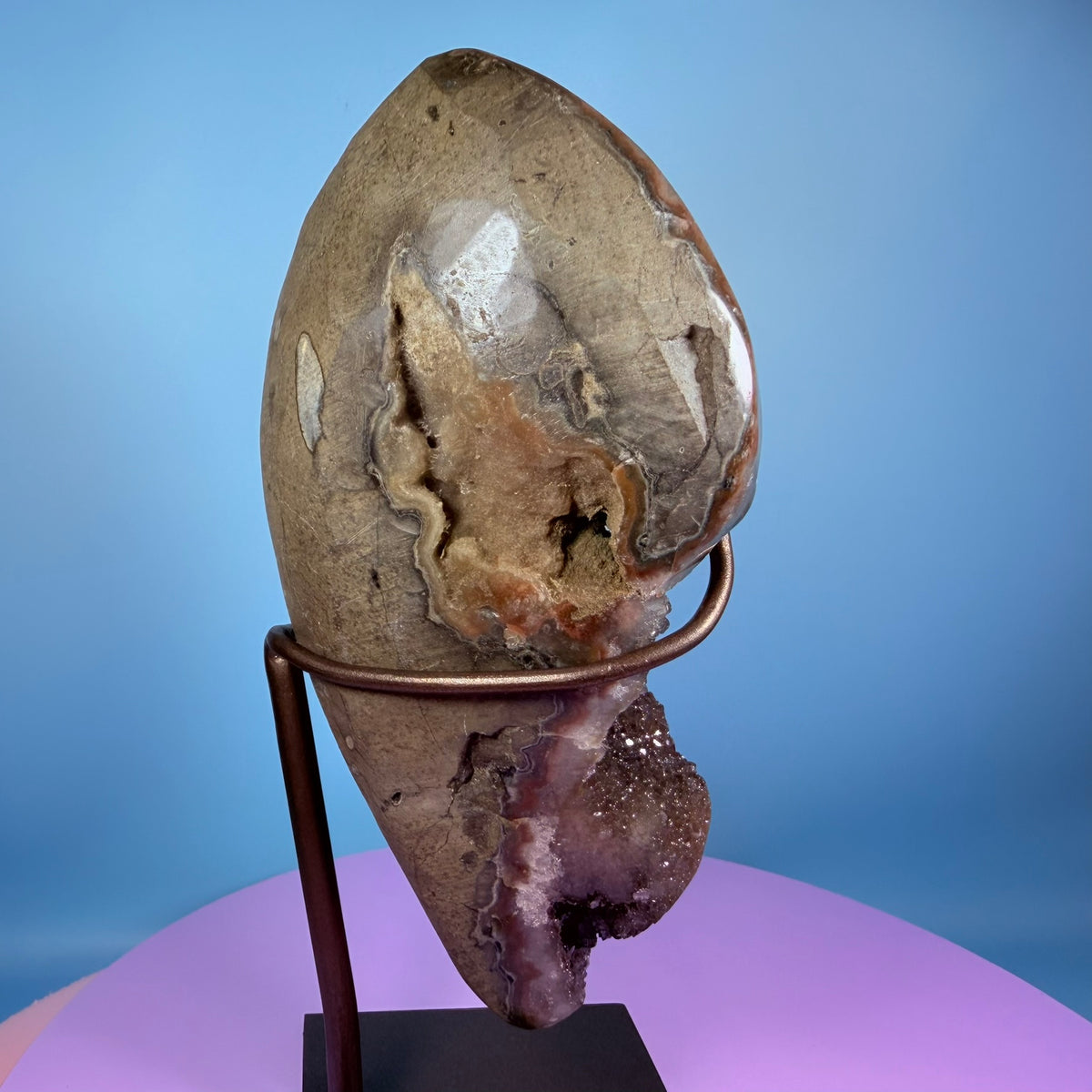 Rainbow Amethyst Large Semi-Polished Cluster Freeform on Metal Stand (Video)