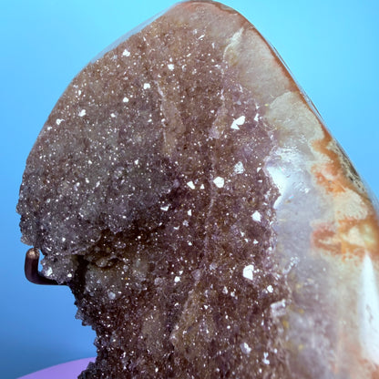 Rainbow Amethyst Large Semi-Polished Cluster Freeform on Metal Stand (Video)