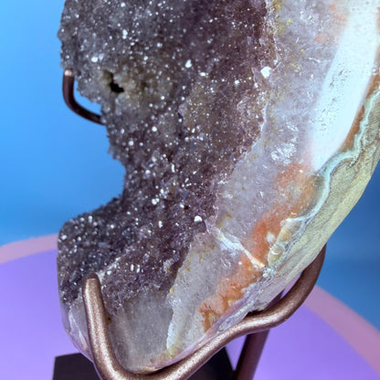 Rainbow Amethyst Large Semi-Polished Cluster Freeform on Metal Stand (Video)