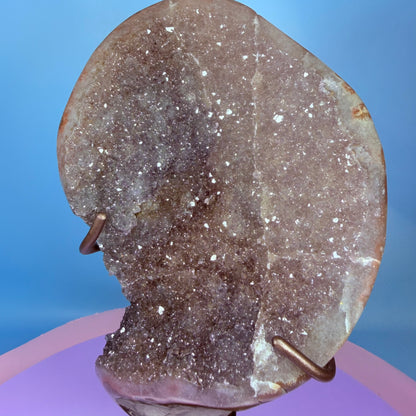Rainbow Amethyst Large Semi-Polished Cluster Freeform on Metal Stand (Video)