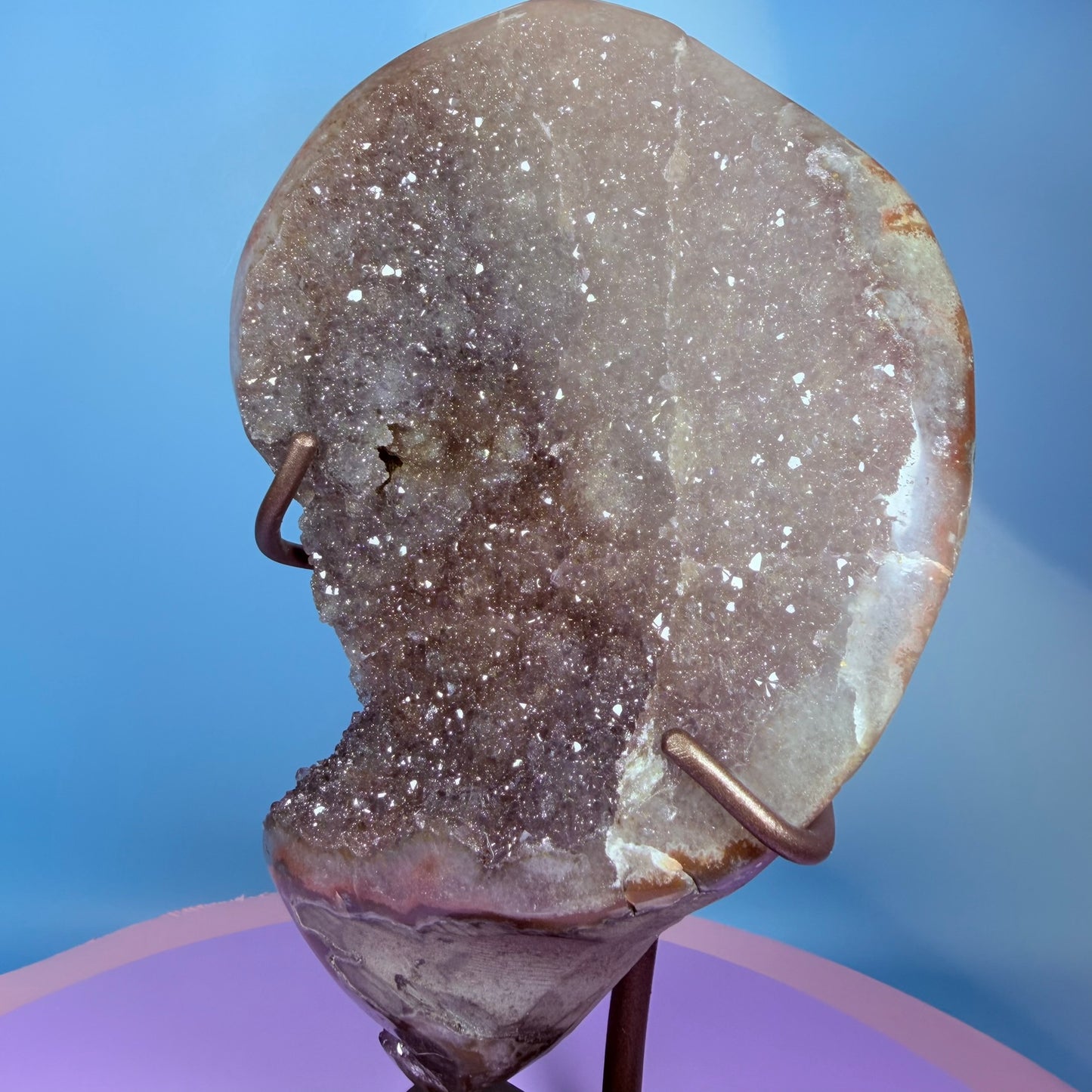Rainbow Amethyst Large Semi-Polished Cluster Freeform on Metal Stand (Video)