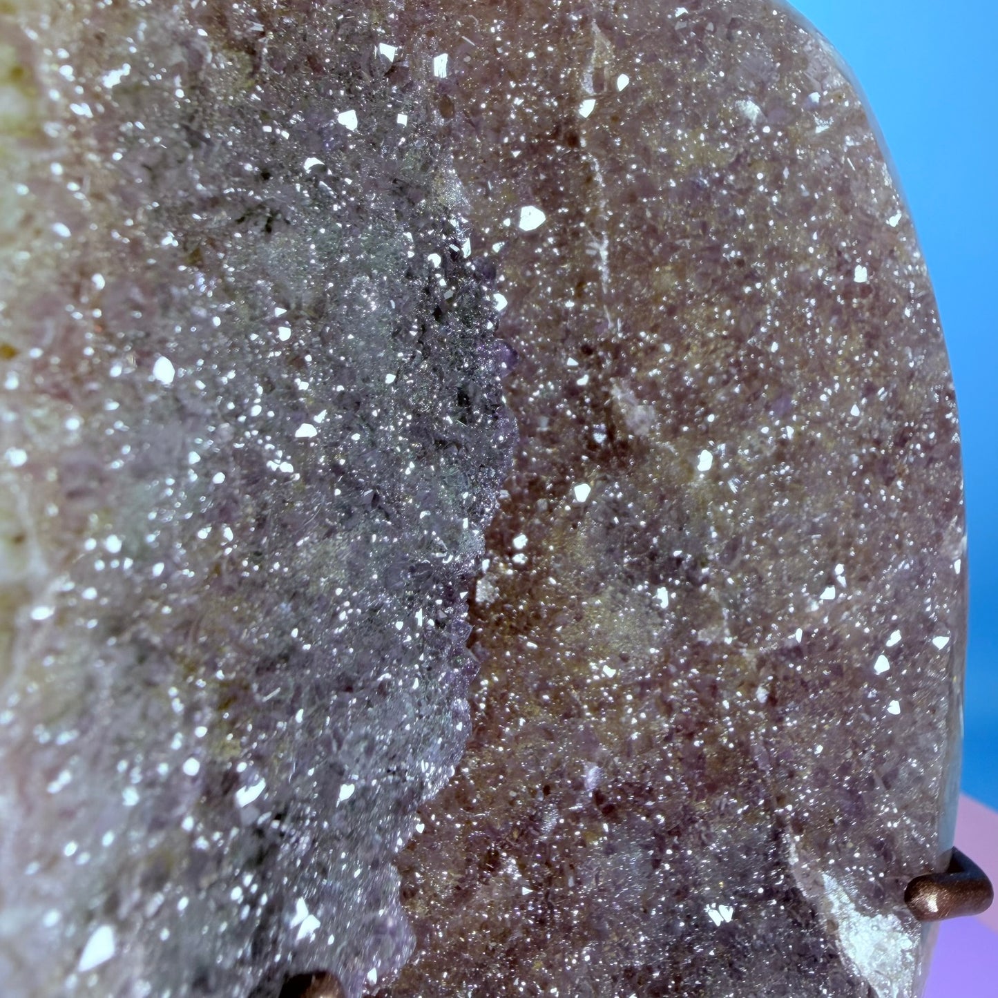 Rainbow Amethyst Large Semi-Polished Cluster Freeform on Metal Stand (Video)
