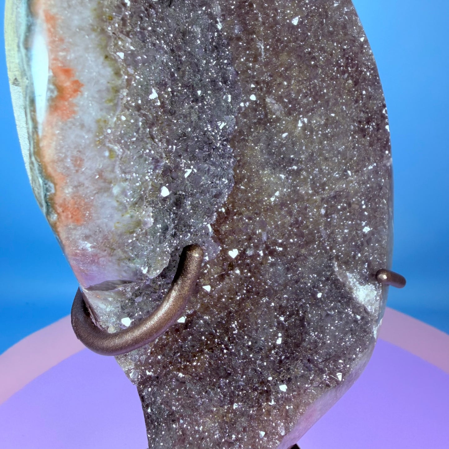 Rainbow Amethyst Large Semi-Polished Cluster Freeform on Metal Stand (Video)
