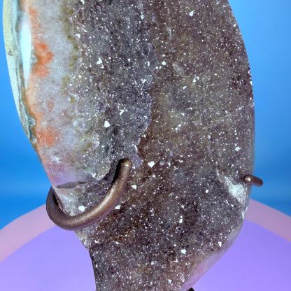 Rainbow Amethyst Large Semi-Polished Cluster Freeform on Metal Stand (Video)