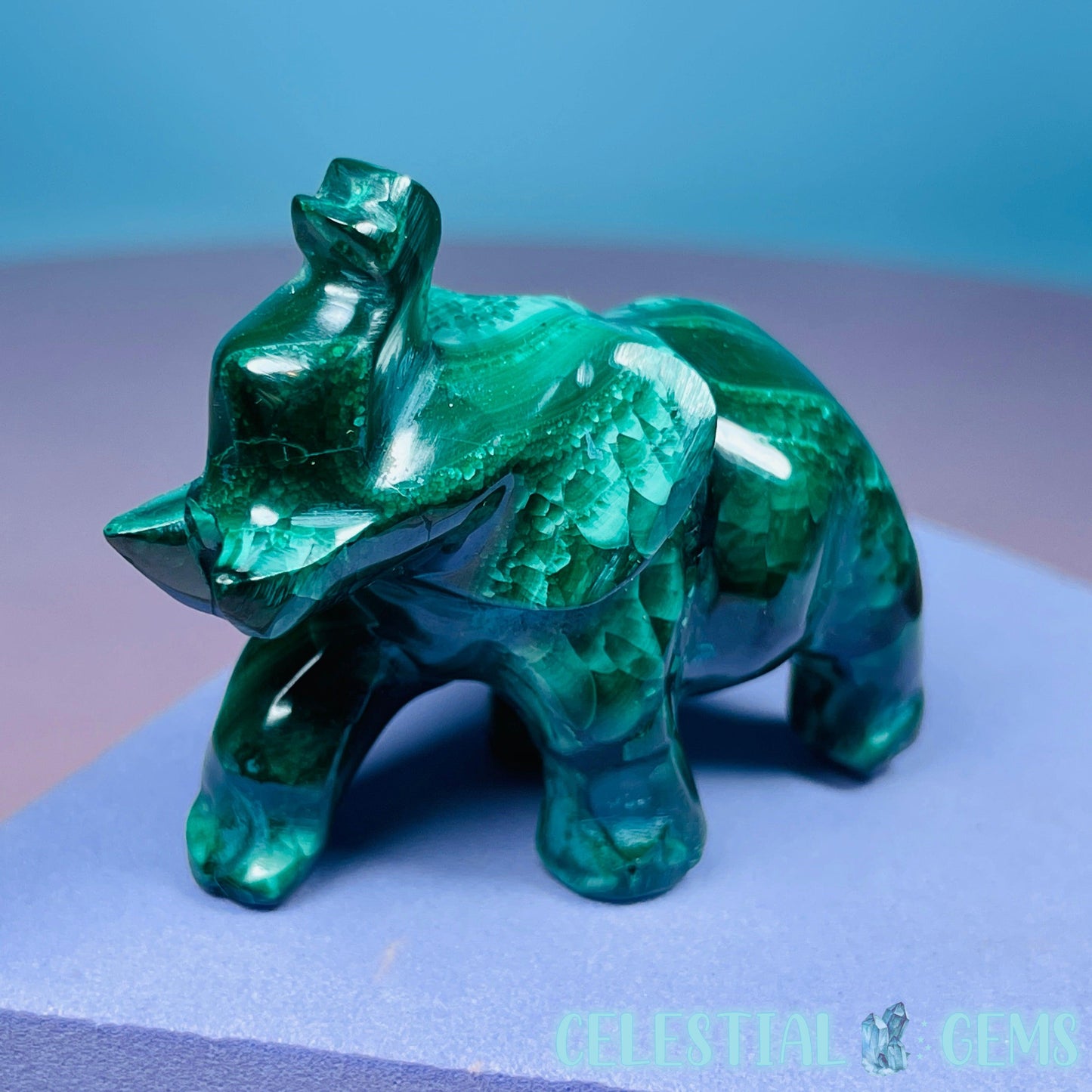 Malachite Elephant Small Carving