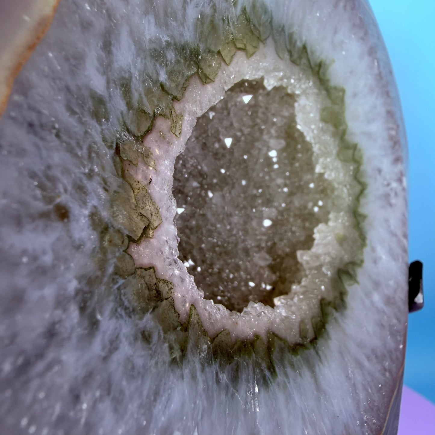 Druzy Blue Agate Heart Extra Large XL Carving on Metal Stand (Video)