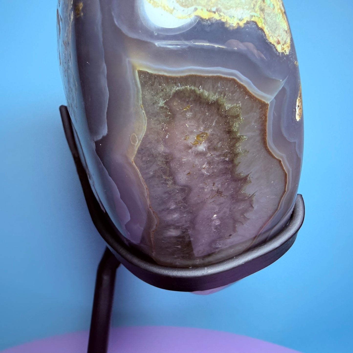Druzy Blue Agate Heart Extra Large XL Carving on Metal Stand (Video)