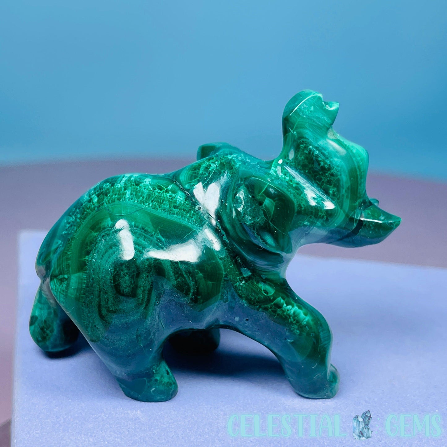 Malachite Elephant Small Carving