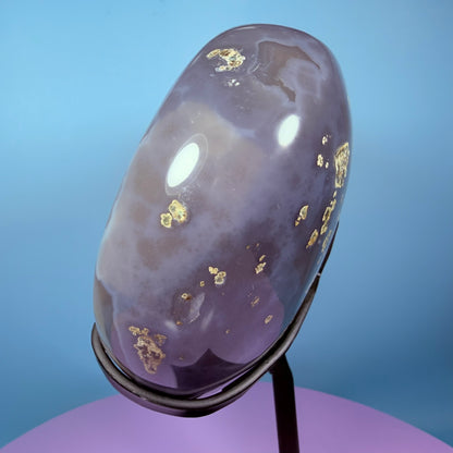 Druzy Blue Agate Heart Extra Large XL Carving on Metal Stand (Video)