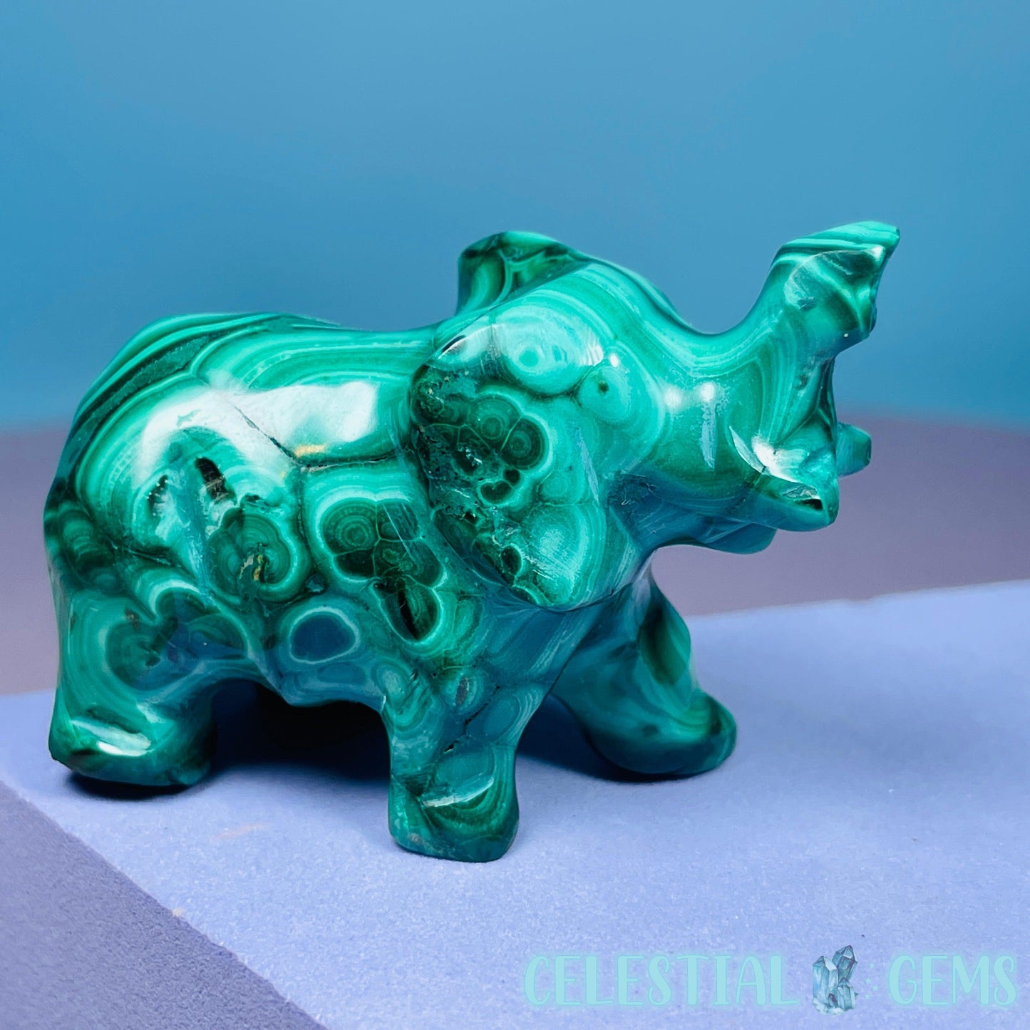Malachite Elephant Small Carving