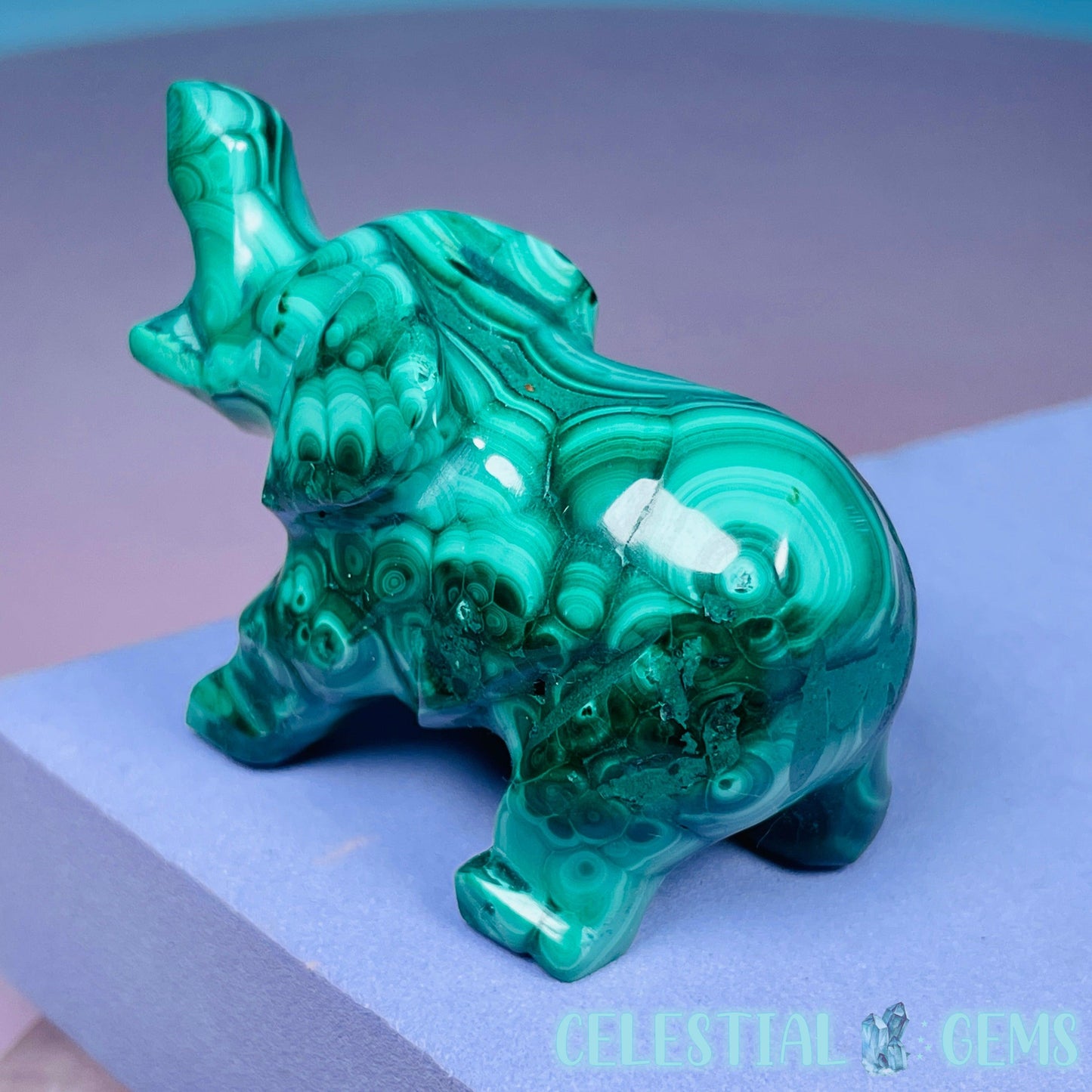 Malachite Elephant Small Carving