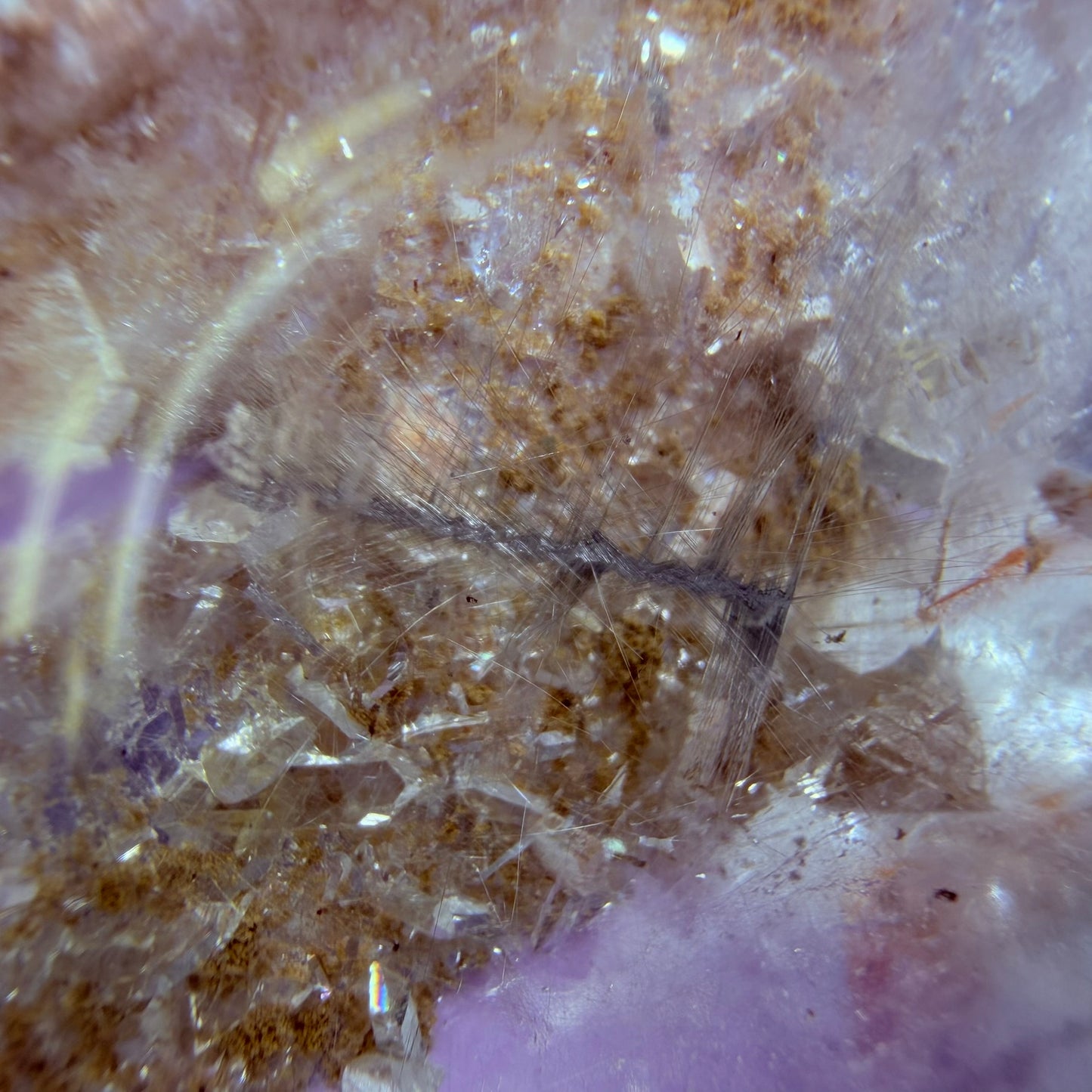 Silver Rutile Garden Quartz Large Freeform with Calcites