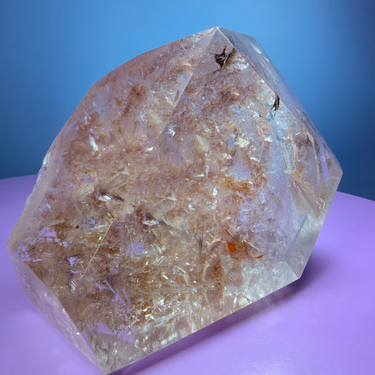 Silver Rutile Garden Quartz Large Freeform with Calcites