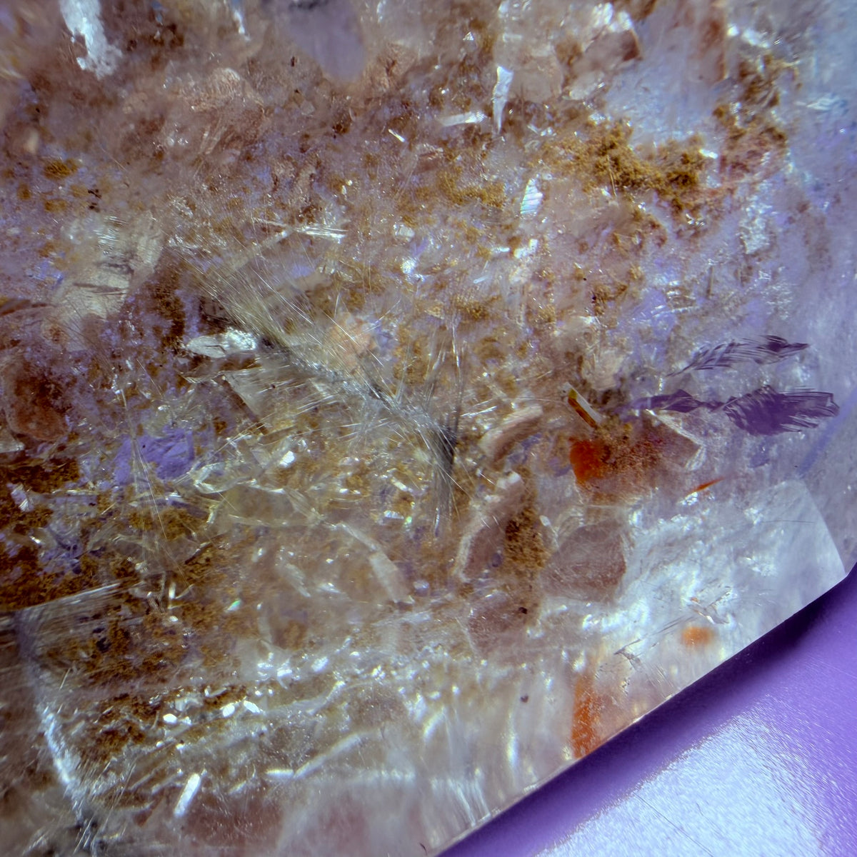 Silver Rutile Garden Quartz Large Freeform with Calcites