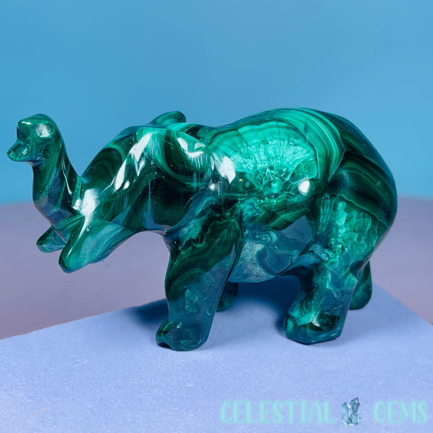 Malachite Elephant Small Carving