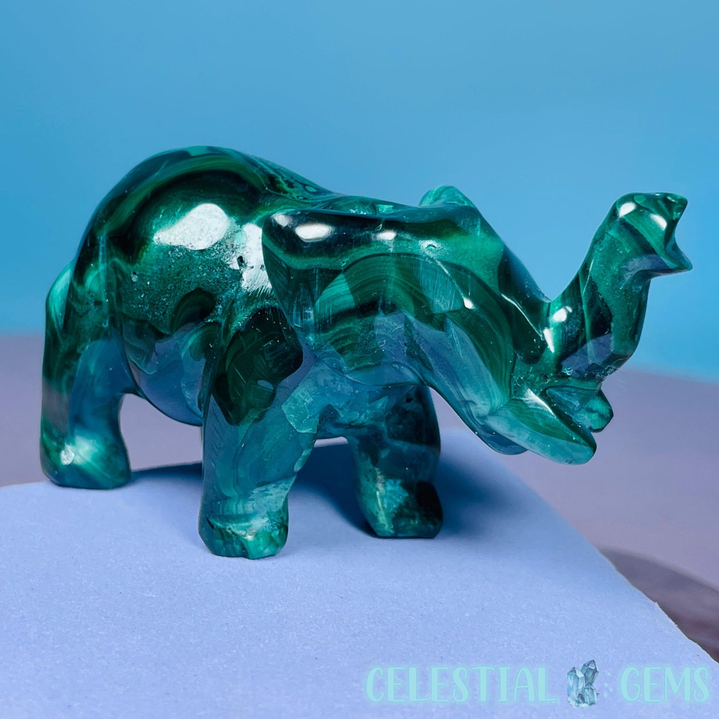 Malachite Elephant Small Carving