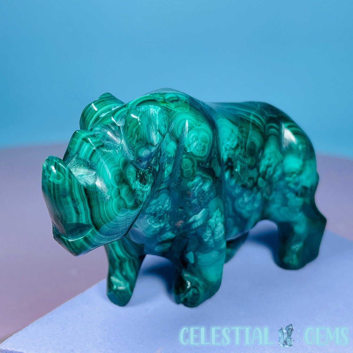 Malachite Rhinoceros Medium Carving