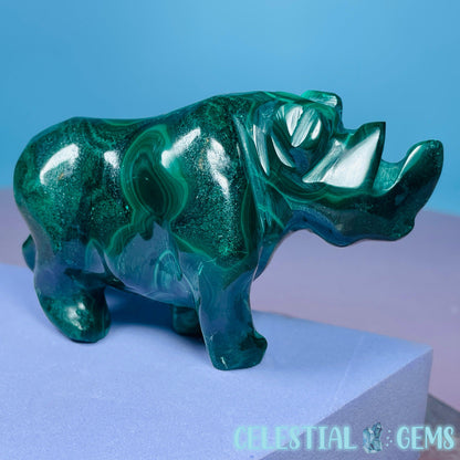 Malachite Rhinoceros Medium Carving