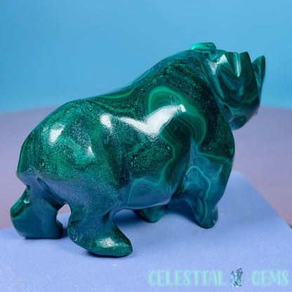 Malachite Rhinoceros Medium Carving