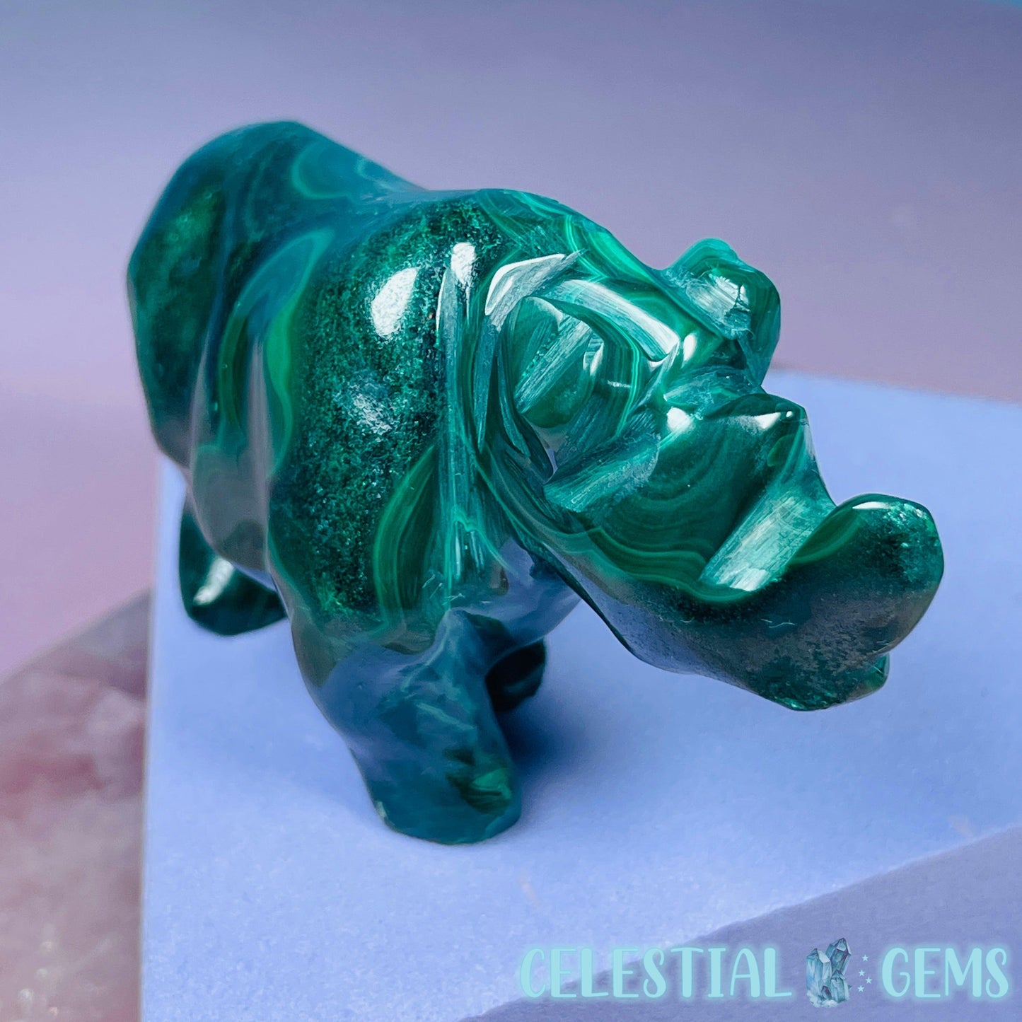 Malachite Rhinoceros Medium Carving