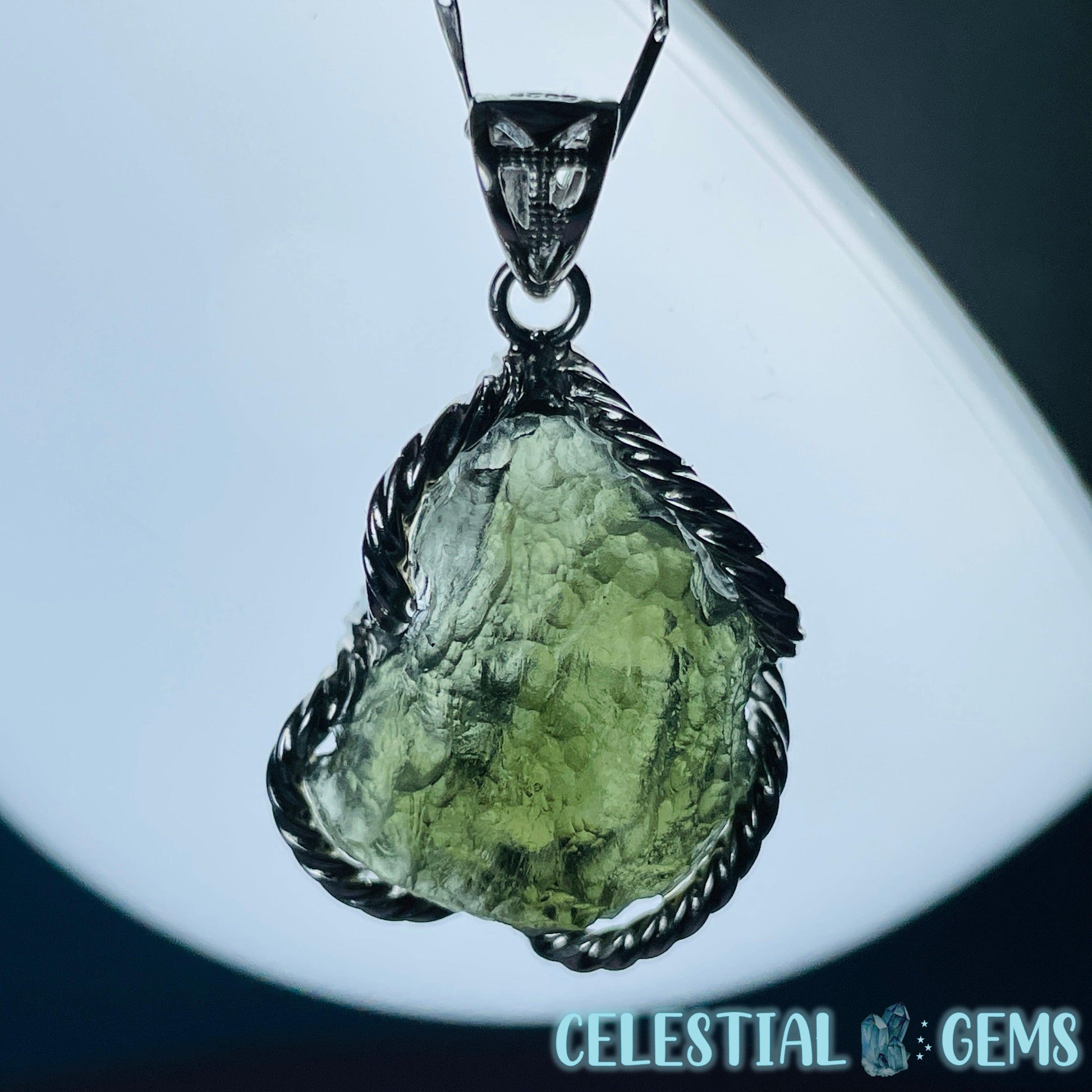 Genuine Moldavite Tektite 925 Silver Necklace – Celestial