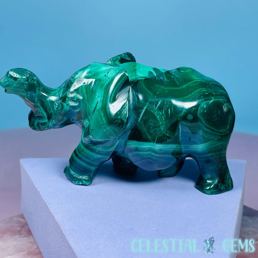 Malachite Elephant Medium Carving