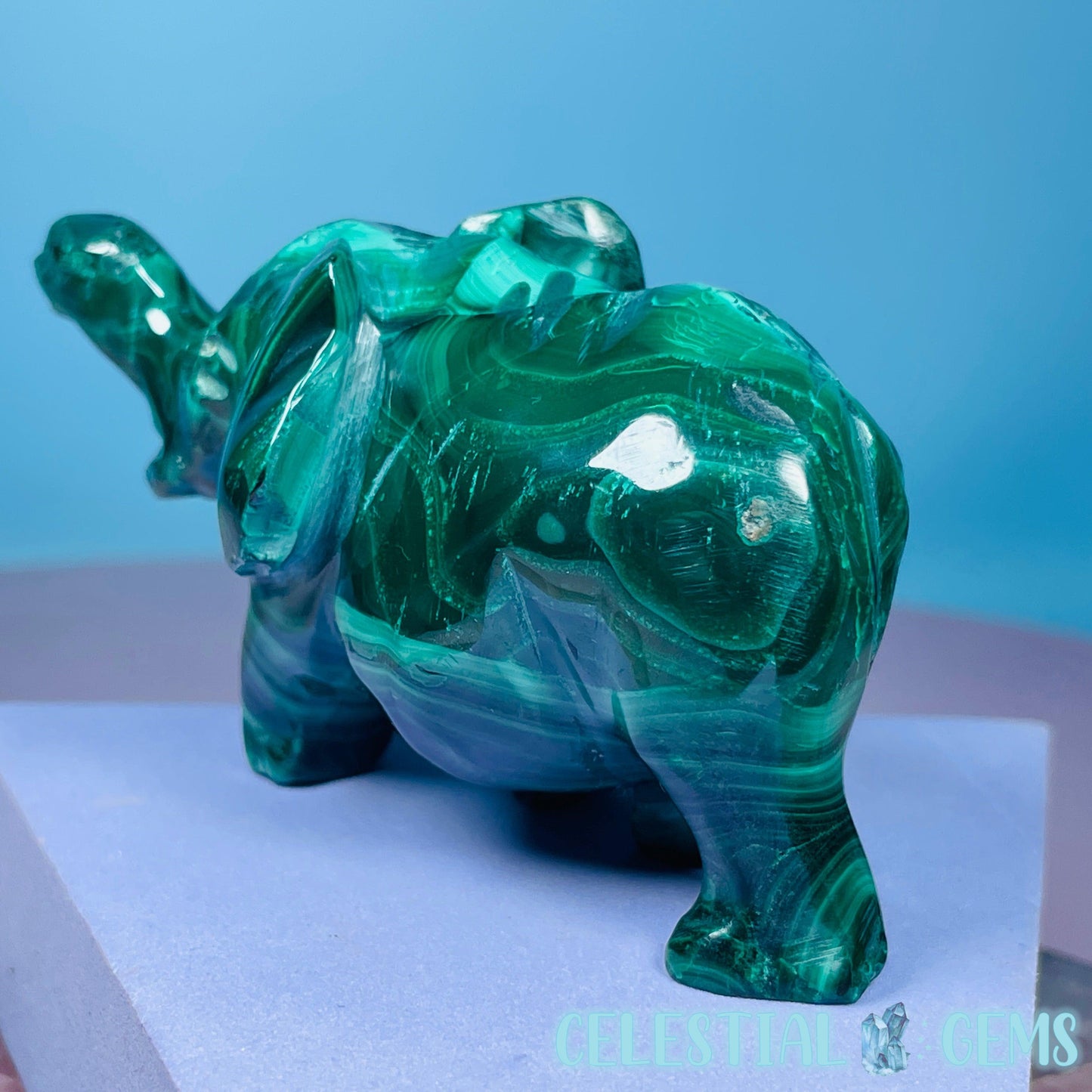 Malachite Elephant Medium Carving
