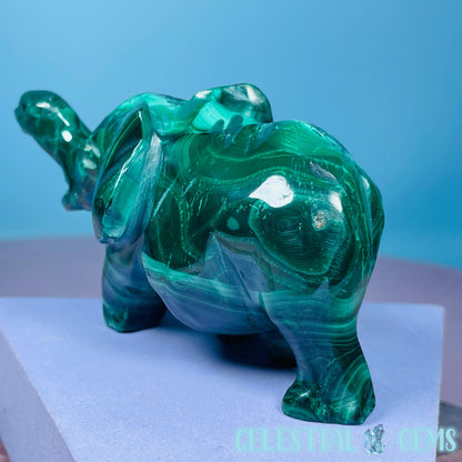 Malachite Elephant Medium Carving