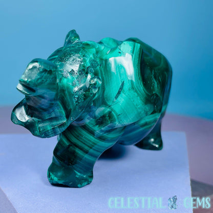 Malachite Elephant Medium Carving