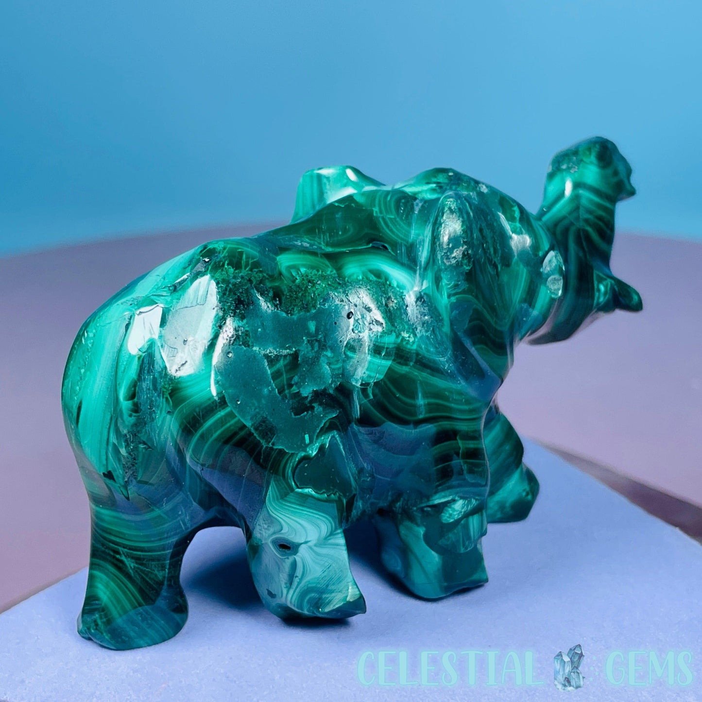 Malachite Elephant Medium Carving