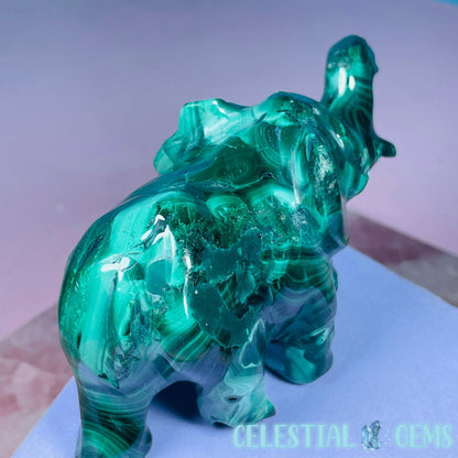 Malachite Elephant Medium Carving