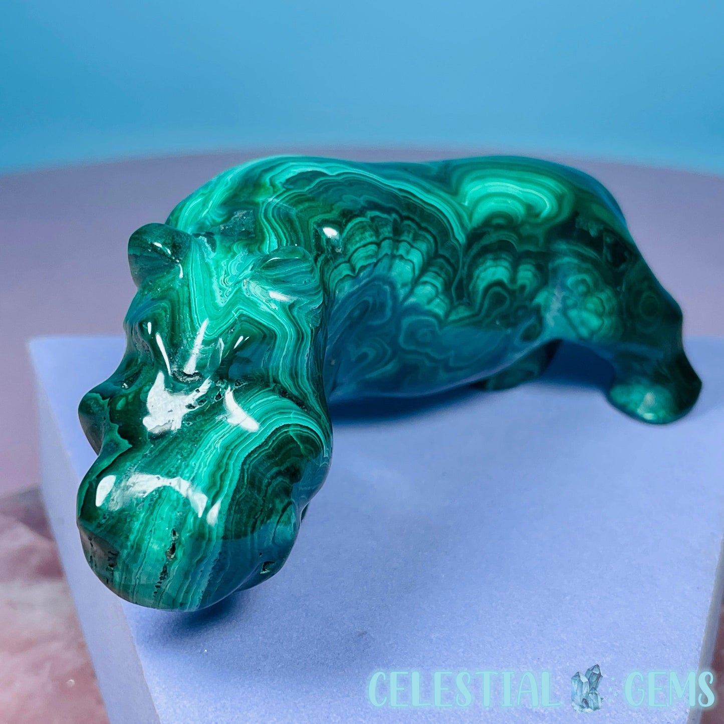 Malachite Hippopotamus Medium Carving