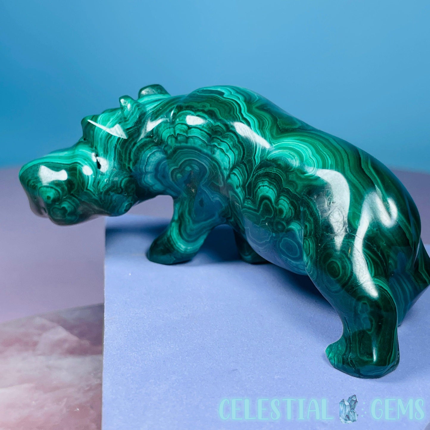 Malachite Hippopotamus Medium Carving