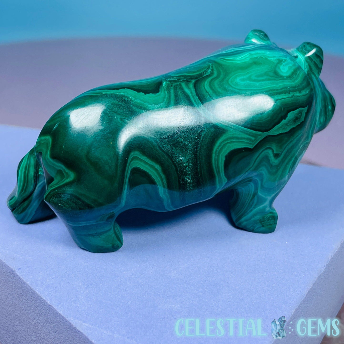 Malachite Hippopotamus Medium Carving