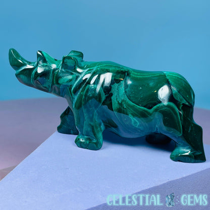 Malachite Rhinoceros Medium Carving