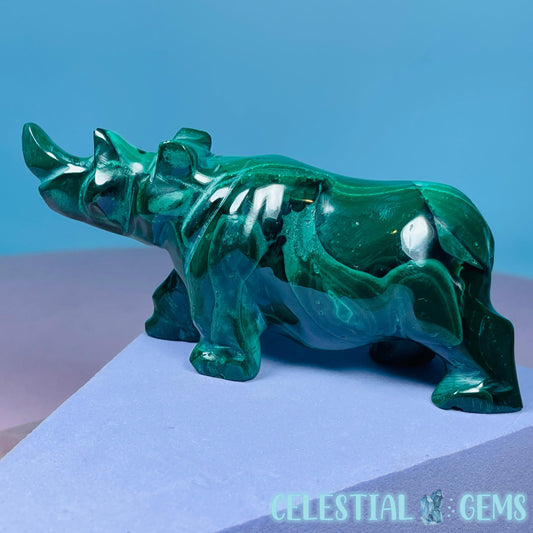 Malachite Rhinoceros Medium Carving