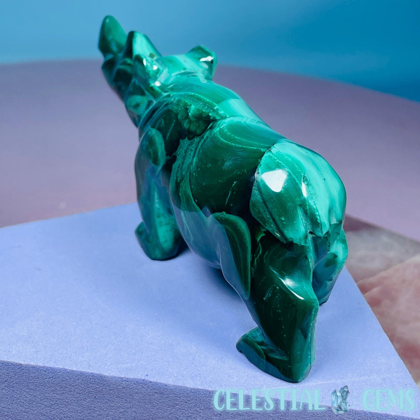 Malachite Rhinoceros Medium Carving